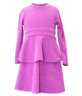 Ava & Yelly Little Girls 4-6X Long-Sleeve Metallic-Knit Fit-And-Flare Dress