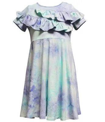 Ava & Yelly Little Girls 4-6X Short Sleeve Ruffled-Yoke Watercolor Printed Shift Dress