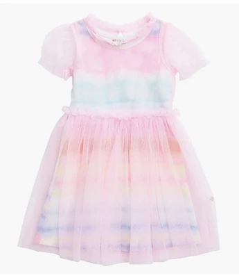 Ava & Yelly Little Girls 4-6X Short-Sleeve Tie-Dye Mesh-Overlay Tutu Dress