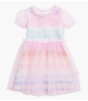 Ava & Yelly Little Girls 4-6X Short-Sleeve Tie-Dye Mesh-Overlay Tutu Dress