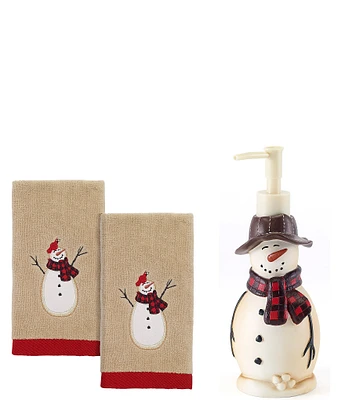 Avanti Linens Snowmen Gathering Collection Lotion/Soap/Sanitizer Pump Dispenser And 2-Piece Fingertip Towel Set