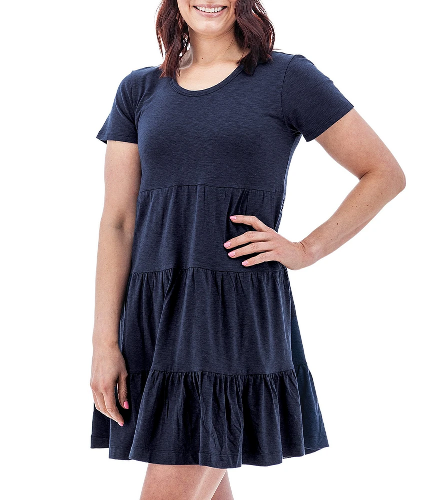Aventura Asherton Solid Organic Cotton Blend Slub Knit Jersey Scoop Neck A-Line Dress