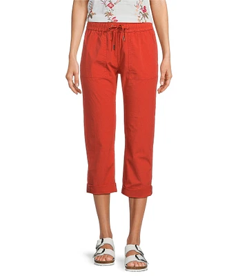 Aventura Ballard Solid Weave Flat Front Elastic Drawstring Waist Cropped Pants