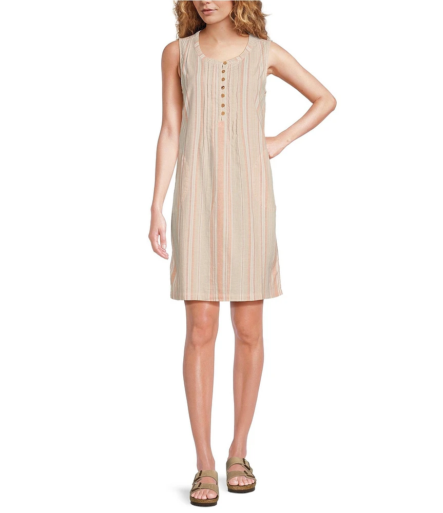 Aventura Breezy Woven Stripe Scoop Neck Pintuck Shift Dress