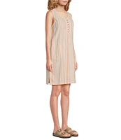 Aventura Breezy Woven Stripe Scoop Neck Pintuck Shift Dress