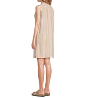 Aventura Breezy Woven Stripe Scoop Neck Pintuck Shift Dress