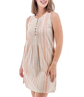 Aventura Breezy Woven Stripe Scoop Neck Pintuck Shift Dress