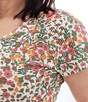 Aventura Charlie Floral Single Knit Jersey Scoop Neck Cap Sleeves Ruching Top