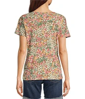 Aventura Charlie Floral Single Knit Jersey Scoop Neck Cap Sleeves Ruching Top