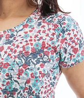 Aventura Charlie Floral Single Knit Jersey Scoop Neck Cap Sleeves Ruching Top