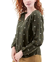 Aventura Chelsi Peasant Split V-Neck Long Sleeve Top