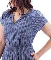 Aventura Colmar Stripe Organic Cotton Dobby Woven Split V-Neck Smocked Waist TIered Midi Dress