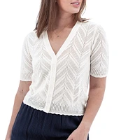Aventura Julia Organic Cotton Blend Fine Gauge Zig-Zag Ribbed Knit V-Neck Crop Cardigan