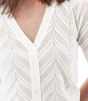Aventura Julia Organic Cotton Blend Fine Gauge Zig-Zag Ribbed Knit V-Neck Crop Cardigan