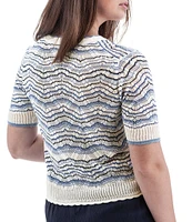 Aventura Julia Organic Cotton Blend Fine Gauge Zig-Zag Ribbed Knit V-Neck Crop Cardigan