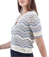 Aventura Julia Organic Cotton Blend Fine Gauge Zig-Zag Ribbed Knit V-Neck Crop Cardigan