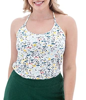 Aventura Linden Floral Slub Knit Jersey Scoop Neck Strappy Y-Back Tank Top