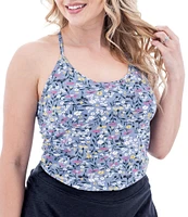 Aventura Linden Floral Slub Knit Jersey Scoop Neck Strappy Y-Back Tank Top