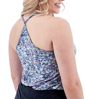 Aventura Linden Floral Slub Knit Jersey Scoop Neck Strappy Y-Back Tank Top