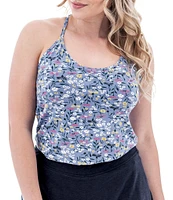 Aventura Linden Floral Slub Knit Jersey Scoop Neck Strappy Y-Back Tank Top