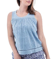 Aventura Shelle Schiffli Organic Cotton Embroidered Eyelet Scoop Neck Ladder Lace Trim Tank Top