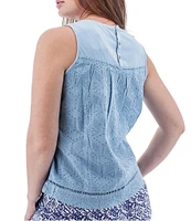 Aventura Shelle Schiffli Organic Cotton Embroidered Eyelet Scoop Neck Ladder Lace Trim Tank Top