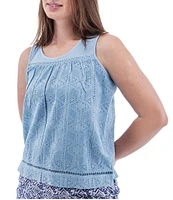 Aventura Shelle Schiffli Organic Cotton Embroidered Eyelet Scoop Neck Ladder Lace Trim Tank Top