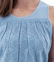 Aventura Shelle Schiffli Organic Cotton Embroidered Eyelet Scoop Neck Ladder Lace Trim Tank Top