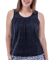 Aventura Shelle Schiffli Organic Cotton Embroidered Eyelet Scoop Neck Ladder Lace Trim Tank Top