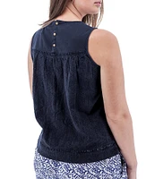 Aventura Shelle Schiffli Organic Cotton Embroidered Eyelet Scoop Neck Ladder Lace Trim Tank Top