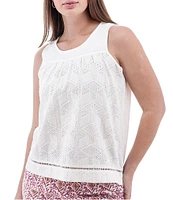 Aventura Shelle Schiffli Organic Cotton Embroidered Eyelet Scoop Neck Ladder Lace Trim Tank Top