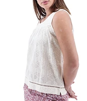 Aventura Shelle Schiffli Organic Cotton Embroidered Eyelet Scoop Neck Ladder Lace Trim Tank Top