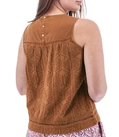 Aventura Shelle Schiffli Organic Cotton Embroidered Eyelet Scoop Neck Ladder Lace Trim Tank Top