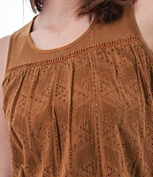 Aventura Shelle Schiffli Organic Cotton Embroidered Eyelet Scoop Neck Ladder Lace Trim Tank Top
