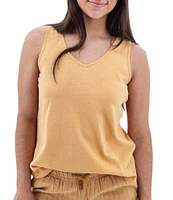 Aventura Simone Organic Cotton Hemp Slub Knit Jersey Soft V-Neck Ladder Lace Trim Tank