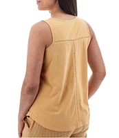 Aventura Simone Organic Cotton Hemp Slub Knit Jersey Soft V-Neck Ladder Lace Trim Tank