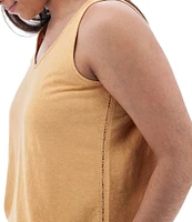 Aventura Simone Organic Cotton Hemp Slub Knit Jersey Soft V-Neck Ladder Lace Trim Tank