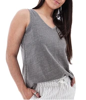 Aventura Simone Organic Cotton Hemp Slub Knit Jersey Soft V-Neck Ladder Lace Trim Tank