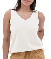 Aventura Simone Organic Cotton Hemp Slub Knit Jersey Soft V-Neck Ladder Lace Trim Tank