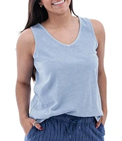 Aventura Simone Organic Cotton Hemp Slub Knit Jersey Soft V-Neck Ladder Lace Trim Tank