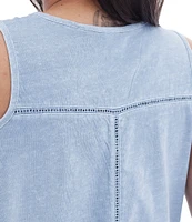 Aventura Simone Organic Cotton Hemp Slub Knit Jersey Soft V-Neck Ladder Lace Trim Tank