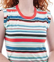 Aventura Summerville Stripe Organic Cotton Yarn-Dye Knit Crew Neck Rolled Trim Sleeves Sheath Dress