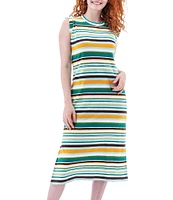 Aventura Summerville Stripe Organic Cotton Yarn-Dye Knit Crew Neck Rolled Trim Sleeves Sheath Dress