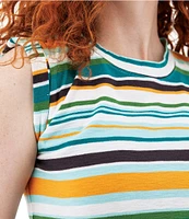 Aventura Summerville Stripe Organic Cotton Yarn-Dye Knit Crew Neck Rolled Trim Sleeves Sheath Dress
