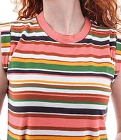 Aventura Summerville Stripe Organic Cotton Yarn-Dye Knit Crew Neck Rolled Trim Sleeves Sheath Dress