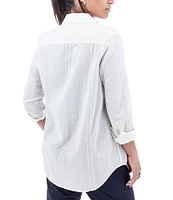 Aventura Colmar Seersucker Collared Neckline 3/4 Roll Tab Sleeve Top