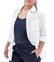 Aventura Colmar Seersucker Collared Neckline 3/4 Roll Tab Sleeve Top