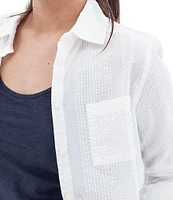 Aventura Colmar Seersucker Collared Neckline 3/4 Roll Tab Sleeve Top