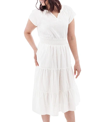 Aventura Colmar Seersucker Woven Split V-Neck Tiered Midi A-Line Dress