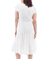 Aventura Colmar Seersucker Woven Split V-Neck Tiered Midi A-Line Dress